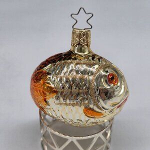 Inge Glas Fish German Glass Christmas Ornament Orange 2.5"